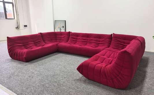 Niedriges Modulares Sofa-Set aus Himbeerfarbenem Cord | DREAMOA