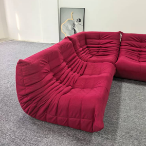 Niedriges Modulares Sofa-Set aus Himbeerfarbenem Cord | DREAMOA