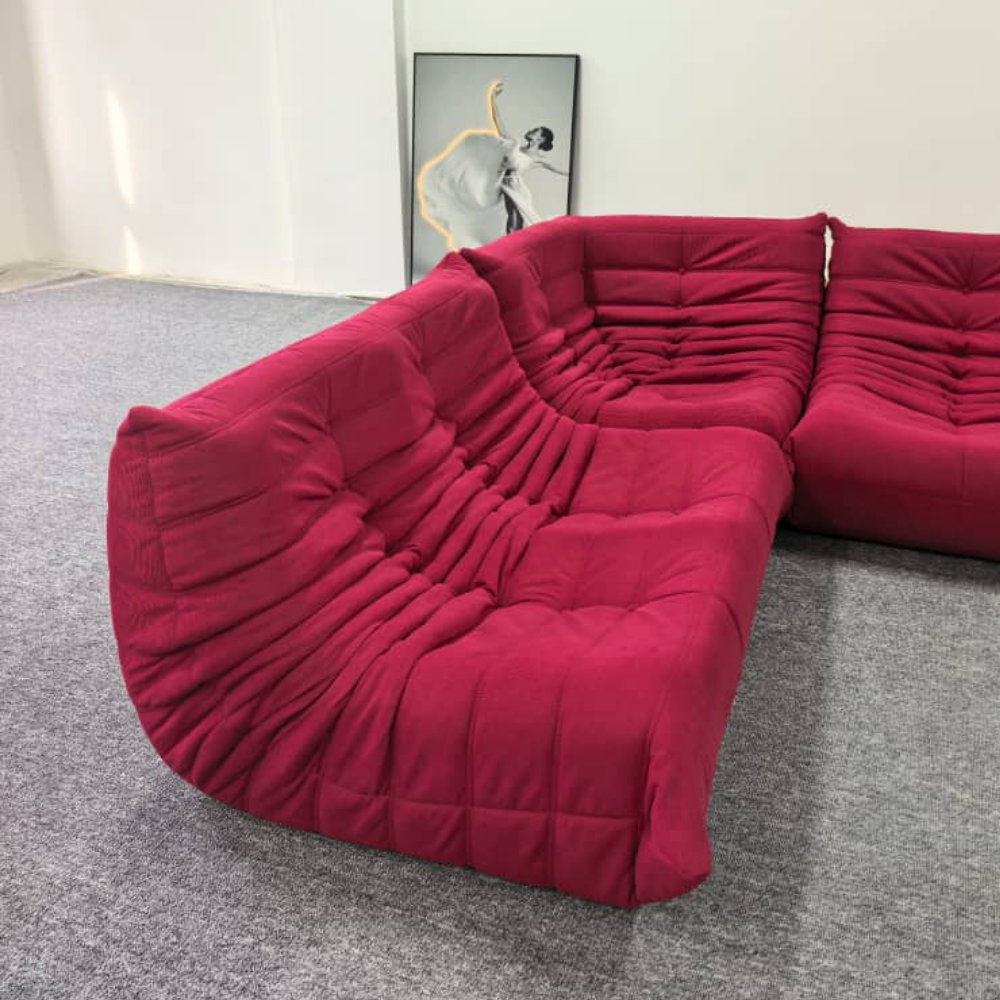 Low-Profile Modular Sofa Set in Raspberry Corduroy | DREAMOA