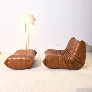 Niedriger gefalteter Ottoman aus Leder | DREAMOA
