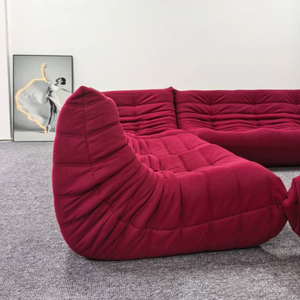 Niedriges Modulares Sofa-Set aus Himbeerfarbenem Cord | DREAMOA