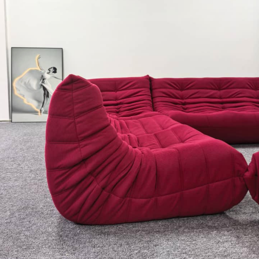 Low-Profile Modular Sofa Set in Raspberry Corduroy | DREAMOA