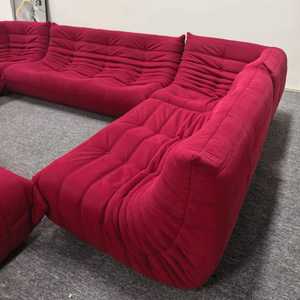 Niedriges Modulares Sofa-Set aus Himbeerfarbenem Cord | DREAMOA