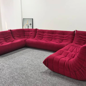 Niedriges Modulares Sofa-Set aus Himbeerfarbenem Cord | DREAMOA