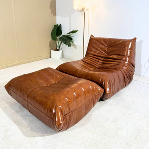 Niedriger gefalteter Ottoman aus Leder | DREAMOA