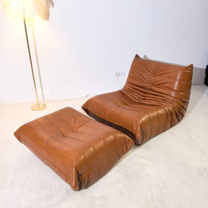 Niedriger gefalteter Ottoman aus Leder | DREAMOA