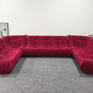 Niedriges Modulares Sofa-Set aus Himbeerfarbenem Cord | DREAMOA