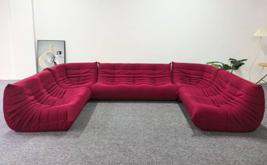 Niedriges Modulares Sofa-Set aus Himbeerfarbenem Cord | DREAMOA