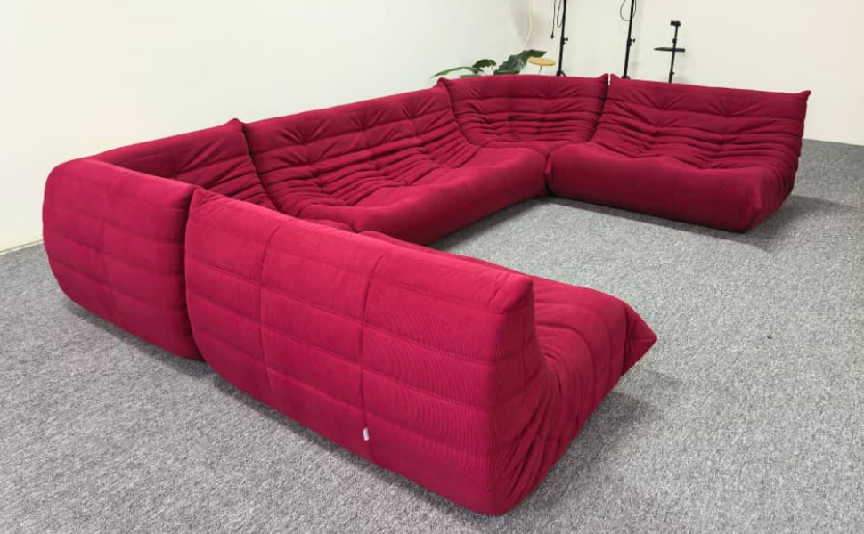 Low-Profile Modular Sofa Set in Raspberry Corduroy | DREAMOA