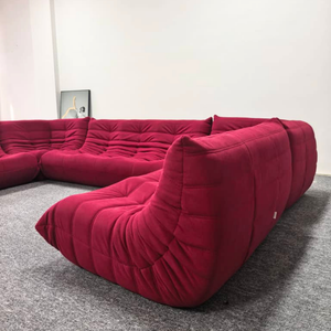 Niedriges Modulares Sofa-Set aus Himbeerfarbenem Cord | DREAMOA