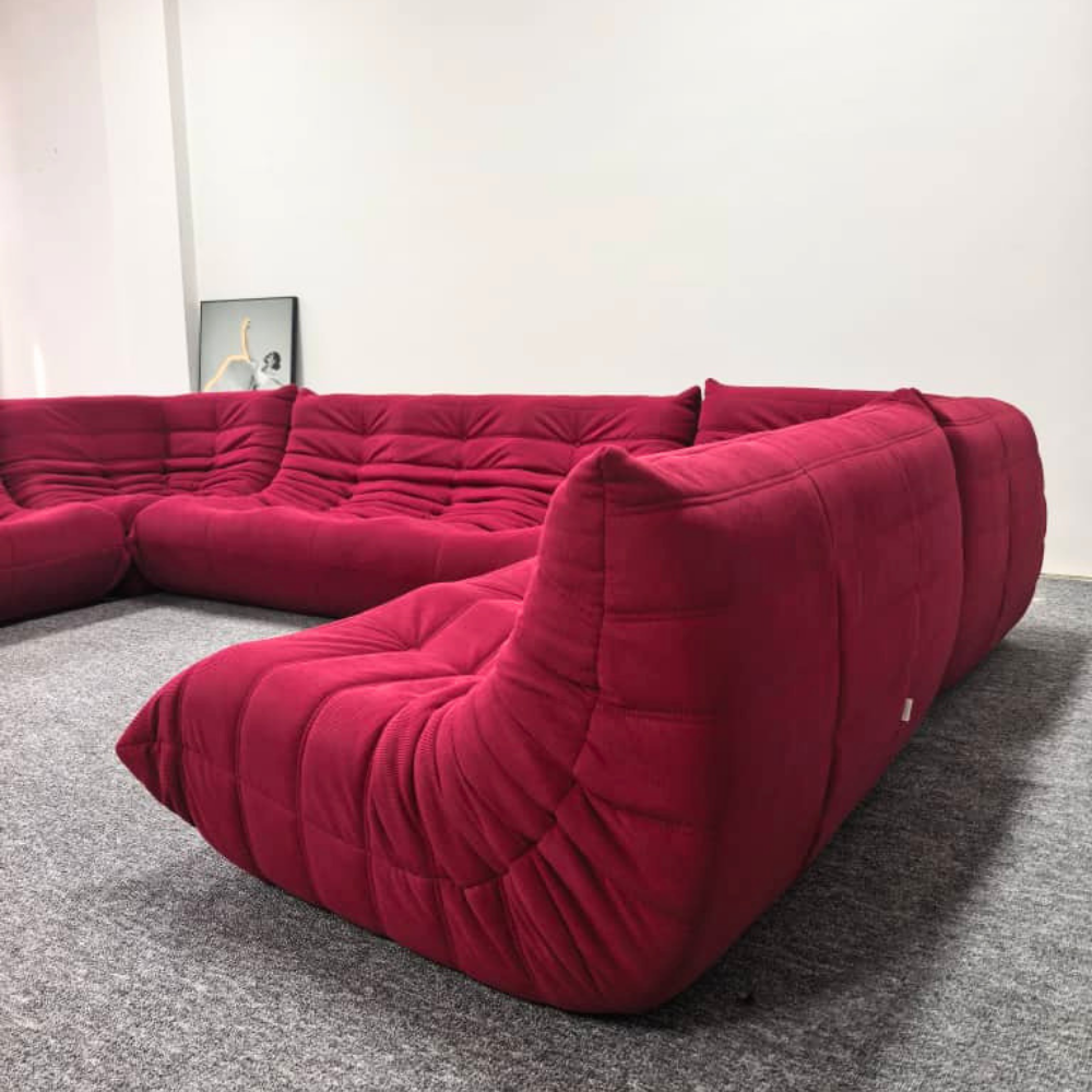 Low-Profile Modular Sofa Set in Raspberry Corduroy | DREAMOA