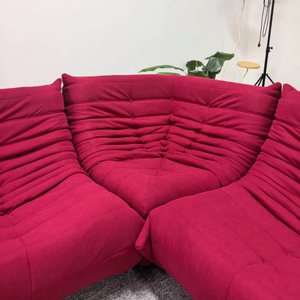 Niedriges Modulares Sofa-Set aus Himbeerfarbenem Cord | DREAMOA