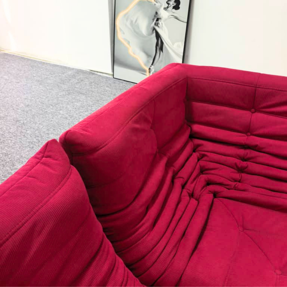 Low-Profile Modular Sofa Set in Raspberry Corduroy | DREAMOA