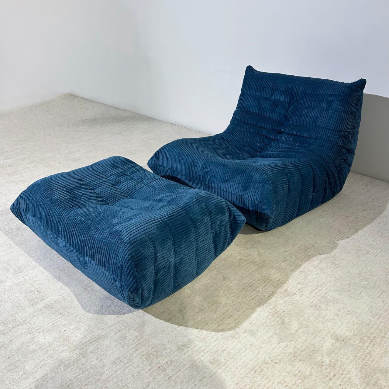 Corduroy Low Lounge 1 Seater and ottoman