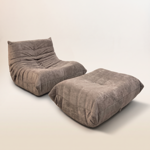 Niedriger Lounge-Sessel und Ottoman aus Wildleder | DREAMOA