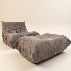 Niedriger Lounge-Sessel und Ottoman aus Wildleder | DREAMOA