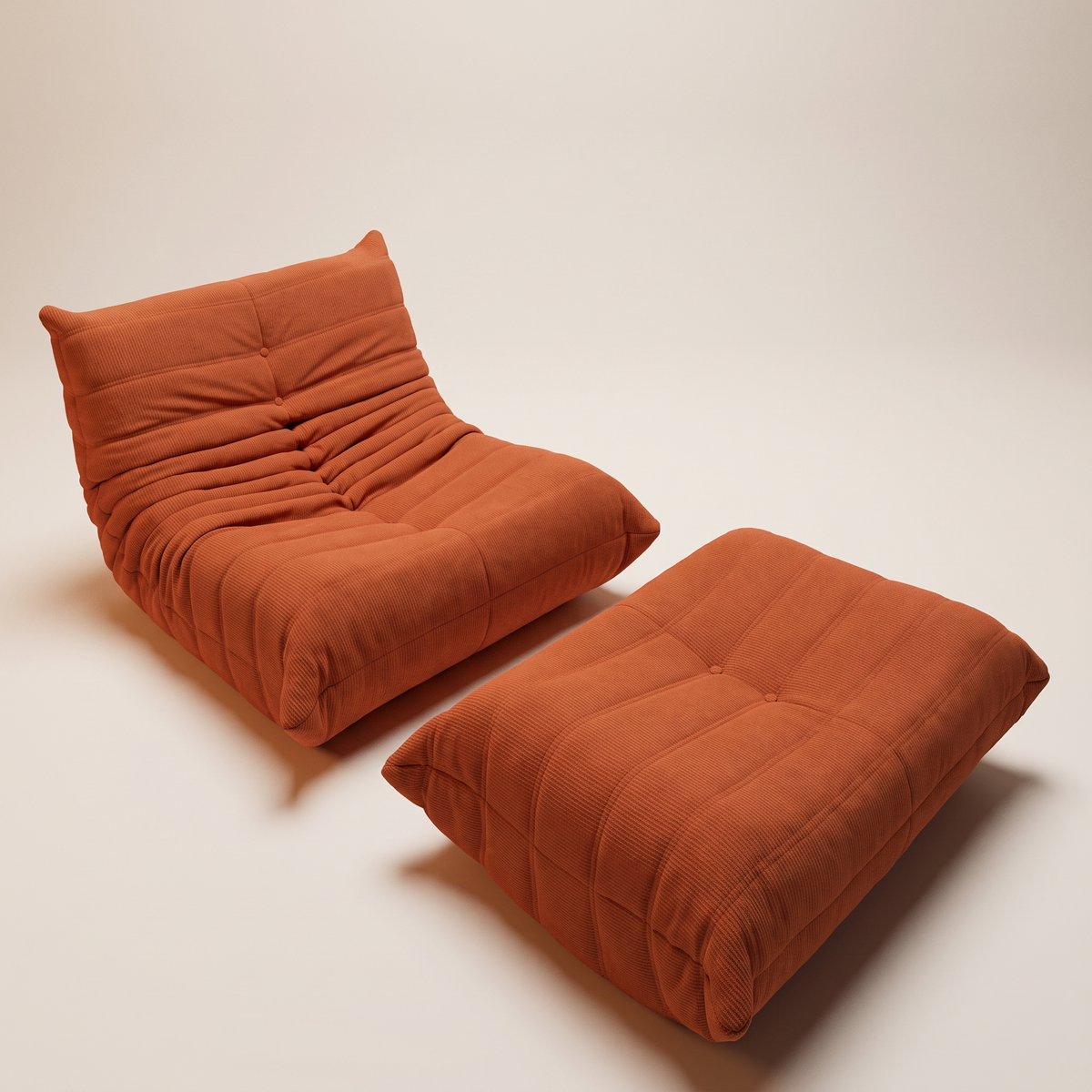 Niedriger Lounge-Modulsessel & Ottoman aus Cord | DREAMOA
