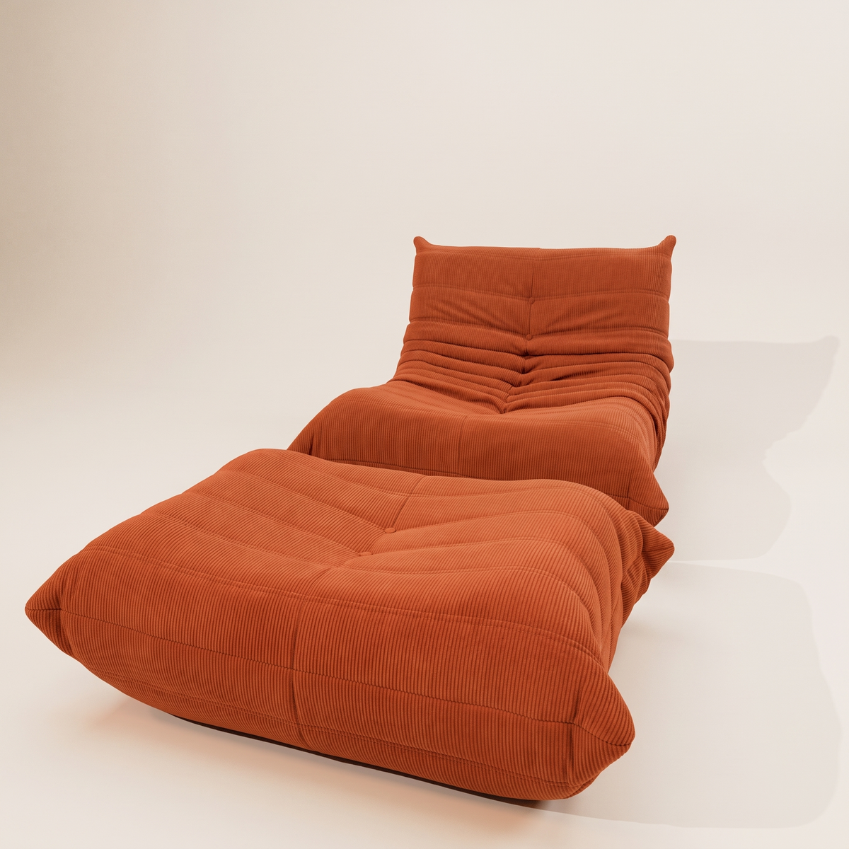Niedriger Lounge-Modulsessel & Ottoman aus Cord | DREAMOA