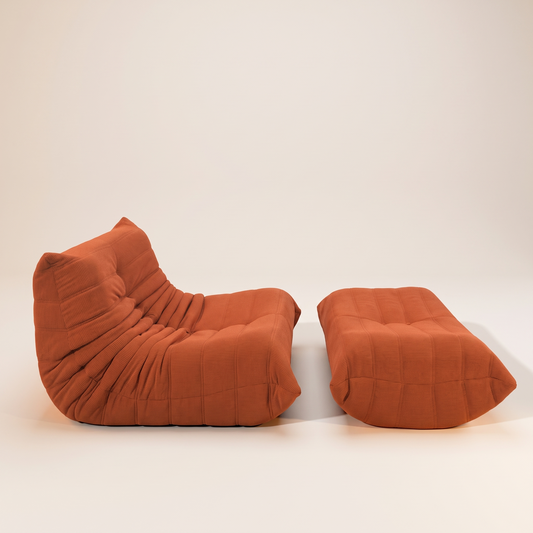 Niedriger Lounge-Modulsessel & Ottoman aus Cord | DREAMOA
